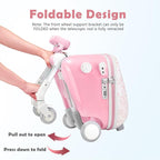 Kids Ride-on Luggage with Seat, 20 inch Carry On Suitcase, 2-in-1 Children's Luggage with Shockproof Silent Wheels and Guardrail for Airplane & Travels