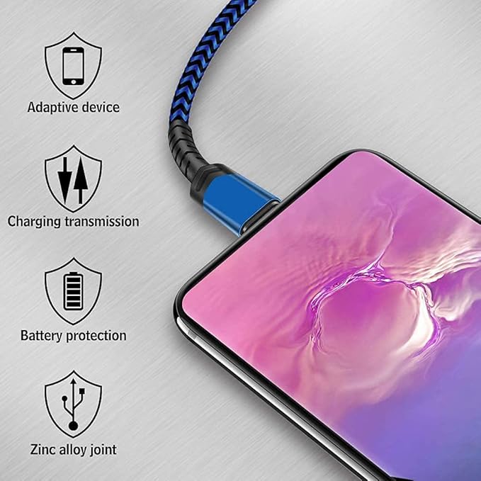 USB Type C Cable 5Pack (3/3/6/6/10FT) Nylon Braided USB C Cable Fast Charger Charging Cord Compatible Samsung Galaxy S9 S8 Note 9 Note 8 Plus,LG V30 G6 G5 V20,Google Pixel, Moto Z2 (Navy&Blue)
