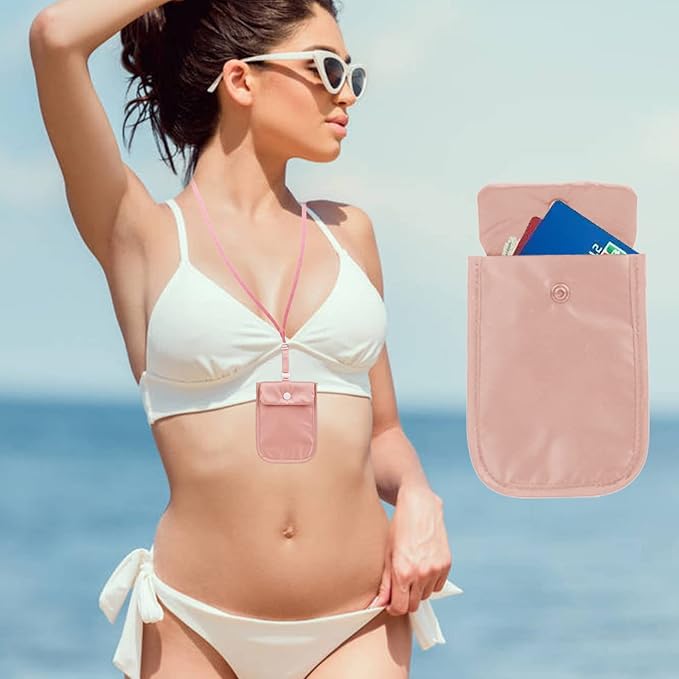 Travel Bra Wallet for Women Hidden Bra Wallet for Travel Under Clothes Secret Pouch(Black, Pink)