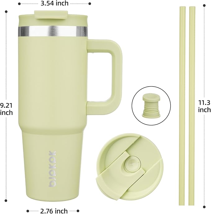 BJPKPK Tumbler With Handle And Straw 30oz Insulated Tumbler Cups With Lid Stainless Steel Travel Coffee Mug,Macaron Green