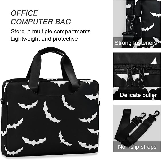 Goth Bats Halloween Laptop Case 15.6 inch Computer Bag Waterproof Laptop Briefcase Laptop Bag for Women & Men