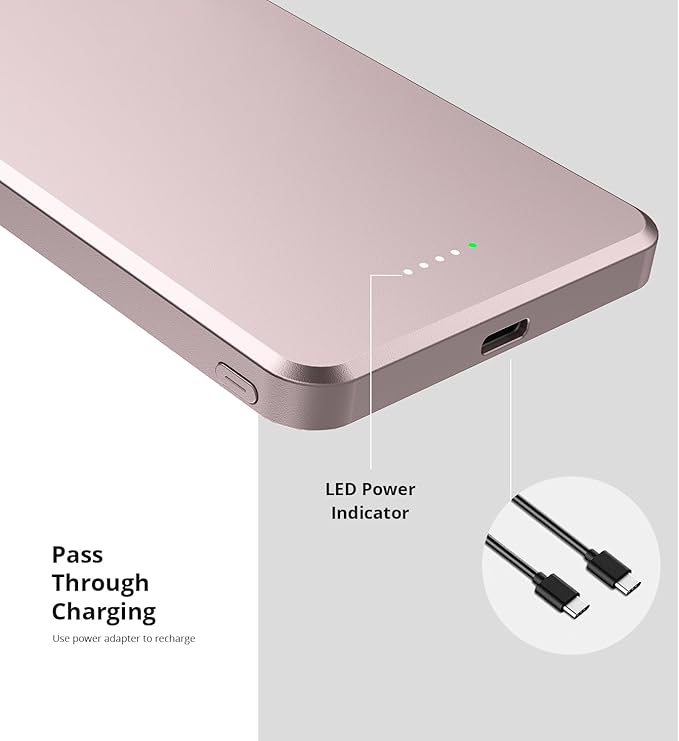 Custom Engraving Power Bank 5000mah,Customized Portable Charger with Name,Logo,Picture,Gift for Employees,Clients(Misty Rose)