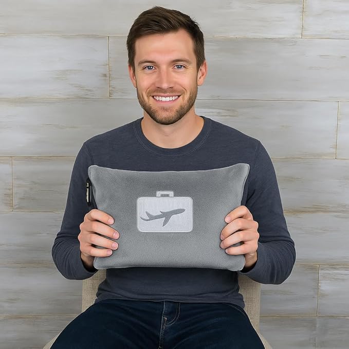 Comfort Fly Travel Blanket & Pillow – 2-in-1 Micro Plush Airplane Blanket with Carry Case (40" x 70") - Gray