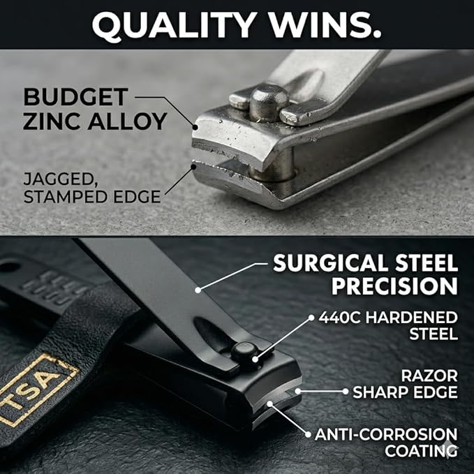 Earth & I Precision-Forged Stainless Steel Manicure Set - 16pc Satin Black Finish Nail Clippers for Thick Nails - TSA Compliant Travel Grooming System - Pedicure & Facial Care Kit - Gift Box