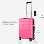 KROSER Hardside Expandable Carry On Luggage with Spinner Wheels & Built-in TSA Lock, Durable Suitcase Rolling Luggage with USB Port, Carry-On 20-Inch Magenta