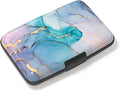 Credit Card Holder, Mini Aluminum Card Wallet RFID Blocking Slim Metal Hard Card Case for Women Men, Purple Gold Marble