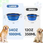Collapsible Dog Bowl Large 2 Pack, Dog Water Bowls for Travels, Portable Foldable Pet Bowls Feeding Watering Dish for Parking Walking Camping with 2 Carabiners Clip (34oz, Large, Blue+Green