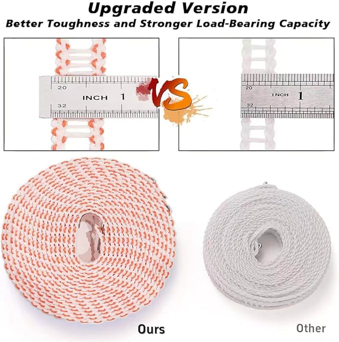 Clothesline,3 Pack Clotheslines for Outside, Adjustable Clothes line，Windproof Clothesline with Hooks, Indoor and Outdoor Laundry and Drying Lines,Ideal Camping & Travel Essentials (5 m/197 in)