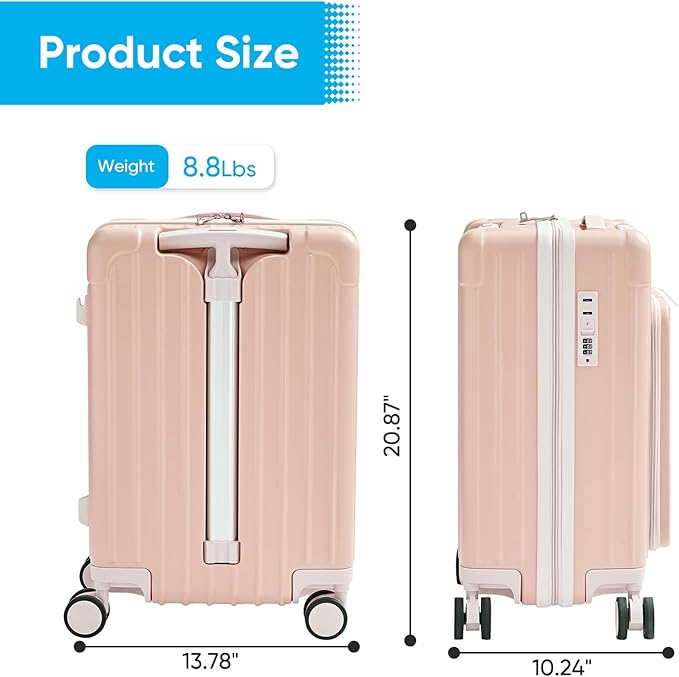 TABU 20" Carry on Luggage with Seat for Kids & Adults，Front-Opening Hardshell Carry On Suitcase with Double Handles & TSA Lock, Pink