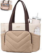 LOVEVOOK Puffer Tote Bag for Women, V-Quilted Puffy Teacher Tote Nurse Bag, Large Shoulder Laptop Purse for Work Travel Gym