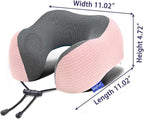 napfun Neck Pillow for Travel with Travel Pouch, Sleep Mask & Earplugs, Memory Foam Airplane Pillow for Headrest Sleep with Eyeshades, Plane Essentials with Eye Blindfold, Pink Striped Kit