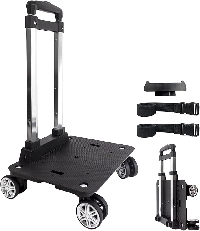 Backpack Trolley Wheeled Cart-Backpack Hand Truck with Luggage Strap,Aluminium Alloy Folding Trolley Cart for Bags Backpack Travel Luggage Cart
