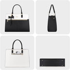 MOSISO Laptop Tote Bag for Women, 15.6 inch Waterproof PU Leather Work Bag with Clutch Purse & Bowknot, Large Capacity Handbag Shoulder Computer Bags Work Briefcase for Business Teacher Office, Black