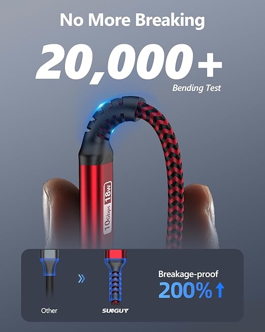 SUNGUY 10Gbps USB C 3.1 Gen 2 Cable, 4FT USB A to USB C 3A Fast Charging Android Auto USB C CarPlay Cable, Compatible with iPhone 17/16/15 Pro Max, Galaxy S22 S21 Note 20, Pixel 6 5 (Red)