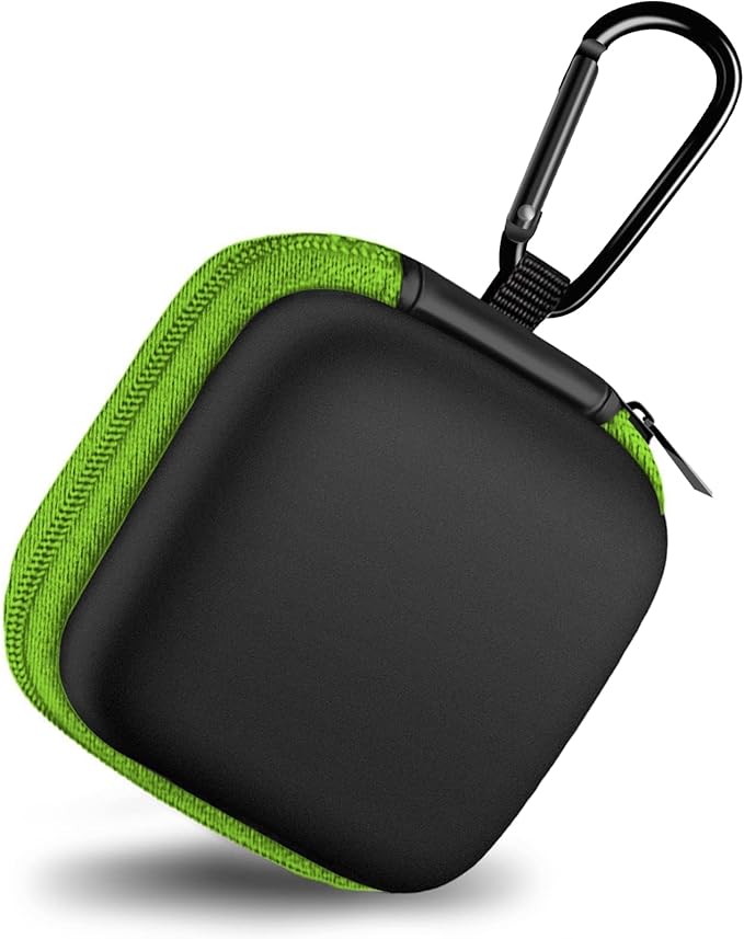 Square Earbud Case Portable EVA Carrying Case Storage Bag Cell Phone Accessories Organizer with Carabiner for Earphone, Earbud, Earpieces, SD Memory Card, Camera Chips, Tech Pouch, Green