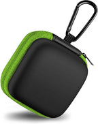 Square Earbud Case Portable EVA Carrying Case Storage Bag Cell Phone Accessories Organizer with Carabiner for Earphone, Earbud, Earpieces, SD Memory Card, Camera Chips, Tech Pouch, Green