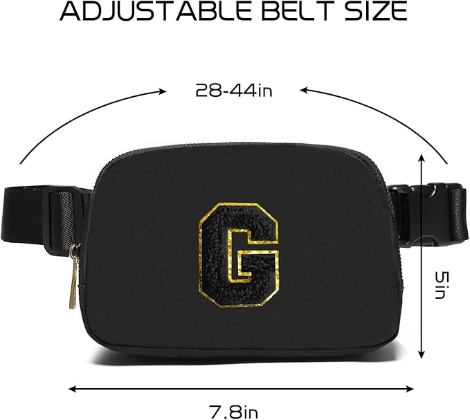 Gitus Belt Bag Fanny Pack Crossbody Bags with Initial Letter Patch Gifts for Wife Older Women Mother Coworker Bridesmaid Anniversary Travel Gifts Beach Gifts (Black-G)