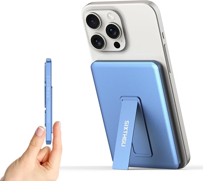 SIXTHGU Magnetic Slim Portable Charger with Stand, 5000mAh Wireless Power Bank[Alloy-Made], PD 20W Fast Charging Compatible with iPhone 16/15/15 Pro/15 Pro Max,for iPhone 14/13/12 Series
