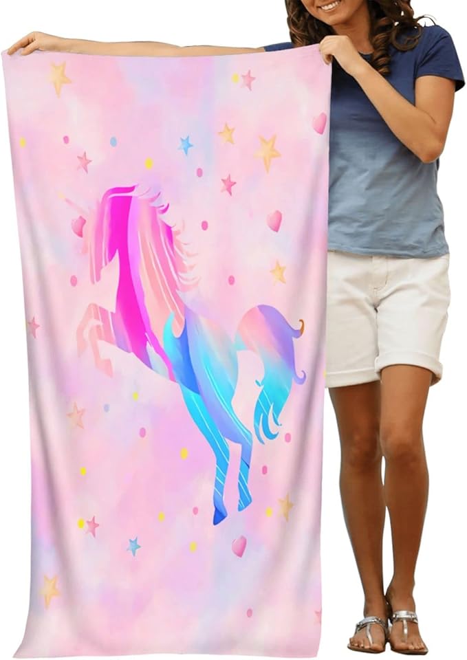 COMFAR Unicorn Beach Towel for Girls, Personalized Beach Towels for Kids Microfiber Beach Towels Bulk, Cute Beach Towel, Quick Dry Pool Towel 30"x 60"