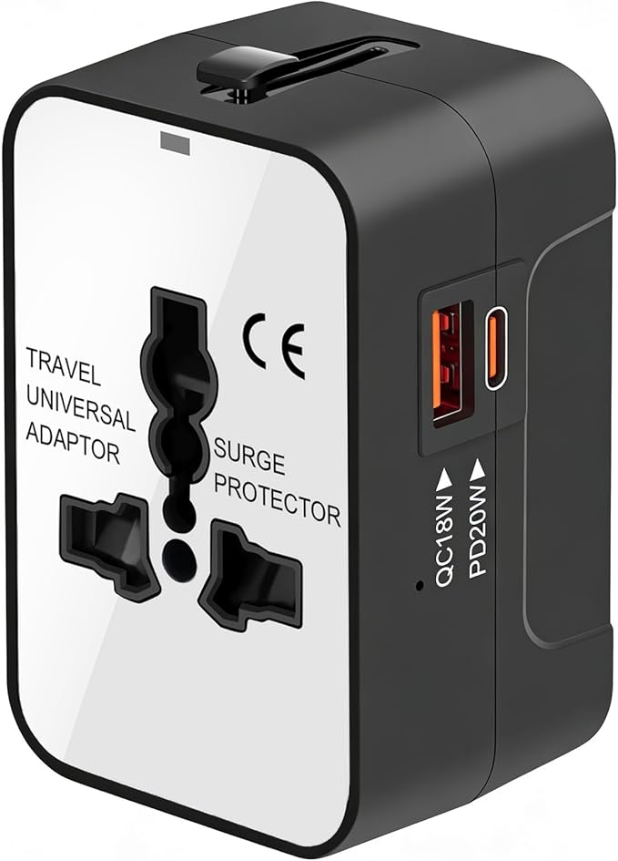 Universal Travel Adapter Worldwide, GaN Fast Charging with PD 3.0 USB-C & USB-A Quick Charge Ports, All-in-One International Power Plug Adapter Converter AC Wall Charger for Europe USA UK AUS White