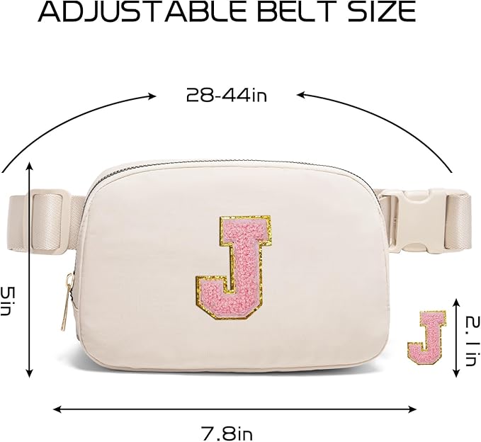 Gitus Belt Bag Fanny Pack Crossbody Bags with Initial Letter Patch Cute Stuff Birthday Gifts for Teenager Girls Trendy Preppy Stuff for Teen Girls(Beige-J)