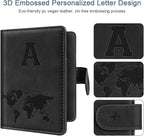 Initial A Passport Holder Cover Personalized Letter A-Z Travel Wallet RFID Blocking Passport Cover Credit Card Holder Case Passport Book Holders for Women and Men, Black-A