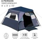 EVER ADVANCED 6 Person Camping Tent, Blackout Design Tent for Camping Instant Cabin Tents for Family with Rainfly, 60s Easy Setup, Water-Resistant