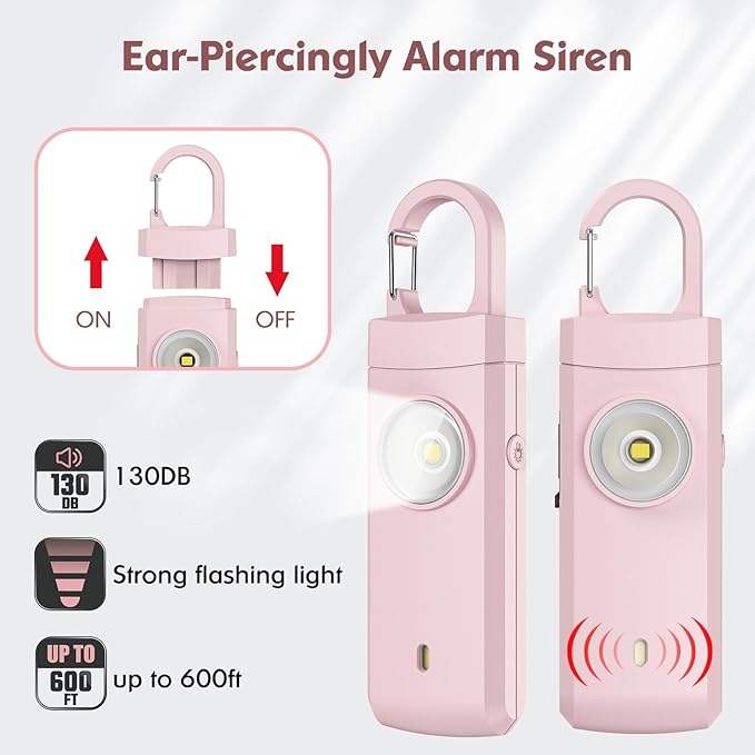 Rechargeable Personal Alarm for Women - Birthday Gifts for Women, Daughter, College Student, Teen Girl, Elders, Kids, Siren Alarm, USB Charging, Dark Pink