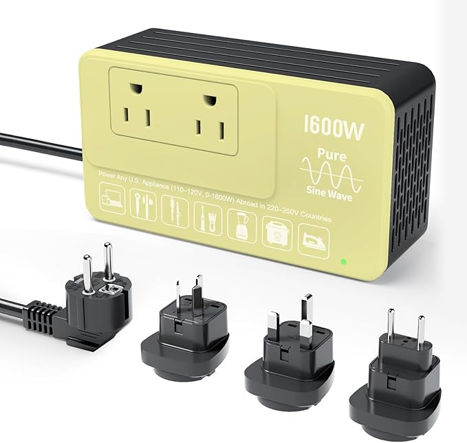1600W 220V to 110V Converter for European International Travel, Universal Power Plug Adapter Voltage Converter US to Europe, Plug & Play, No Limitations - Power Any American Appliances Overseas