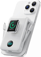 Magnetic Portable Charger for MagSafe with Built-in Cable, iWatch Charger, 10800mAh Wireless Power Bank Travel Essentials, 25W PD Fast Charging Battery Pack for iPhone 17/16/15/14/13,Apple Watch-White