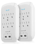 Fosmon 6 Outlet Surge Protector 1200 Joules with 2 USB Ports Charger (3.1A), Multi Plug Outlet Extender 1875 Watt, 3-Prong Grounded Wall Tap Adapter (2 Pack)