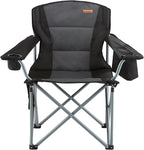 VEVOR Oversized Camping Folding Chair, Portable Heavy Duty Outdoor Quad Lumbar Back Padded with Side Pockets, Cup Holder and Cooler Bag for Beach, Lawn, Picnic, Fishing, Backpacking, Black