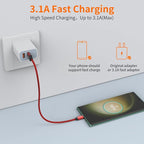 JXMOX Short USB C Cable (1ft 3-Pack), USB A to Type-C Charger Cord 3.1A Fast Charging Compatible with iPhone 15 16 Pro Max, Samsung Galaxy S22 S21 S20 S10 S9, Note 20 10, A80 A70 A50,Power Bank (Red)