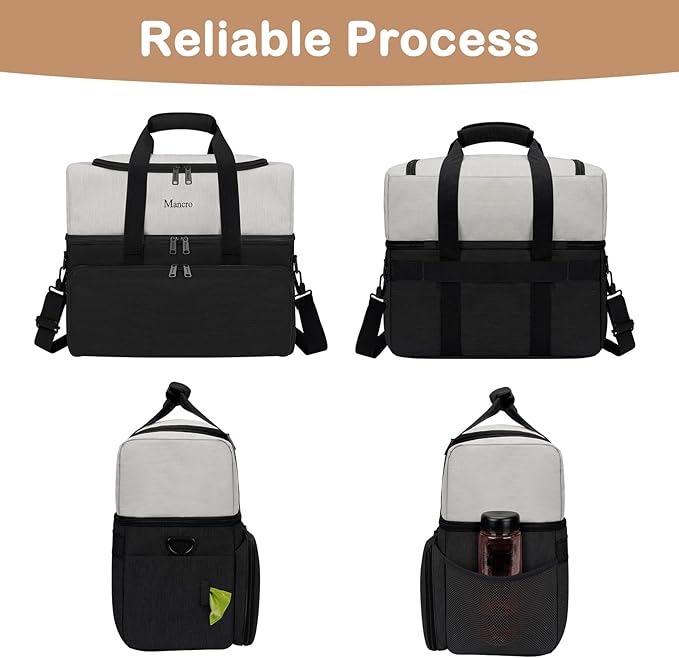 Mancro Dual Layers Dog Travel Bag, Pet Travel Bag with 2 Extra Large Food Containers, 2 Collapsible Dog Bowls, Multi-Pockets Tote Organizer for Pet Essentials for Dogs, Black