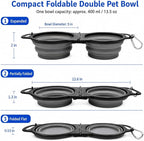 Collapsible Dog Bowls with Carabiner, Double Portable Travel Pet Bowls for Food and Water, Foldable Silicone Dog Bowl for Walking, Hiking, Camping, Small Medium Dogs and Cats,Gray
