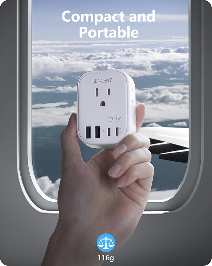 LENCENT Germany France Travel Power Adapter, PD 45W USB C Fast Charger, Schuko Type E F Plug Adaptor with 4 Outlets, Travel Essentials for US to Europe EU Spain Greece Russia Germany South Korea