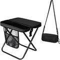 16" Portable Collapsible Stool - Folding Chair with Storage Pouch, Convertible Satchel for Hands-Free Carry & Supports 300Lbs, Ultralight for Hiking, Fishing, Camping, Festivals (Black, Large)