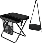 16" Portable Collapsible Stool - Folding Chair with Storage Pouch, Convertible Satchel for Hands-Free Carry & Supports 300Lbs, Ultralight for Hiking, Fishing, Camping, Festivals (Black, Large)