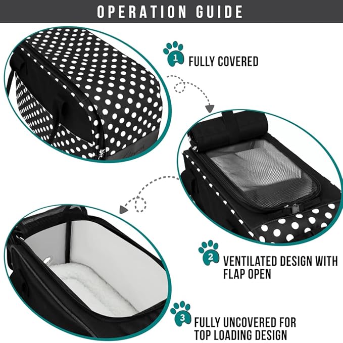 PetAmi Dog Purse Carrier for Small Dogs Cats, TSA Airline Approved Soft-Sided Pet Carrier with Pockets, Ventilated Travel Tote Bag with Bed & Shoulder Strap, Puppy Kitten, Max 12 lbs, Polka Dot Black