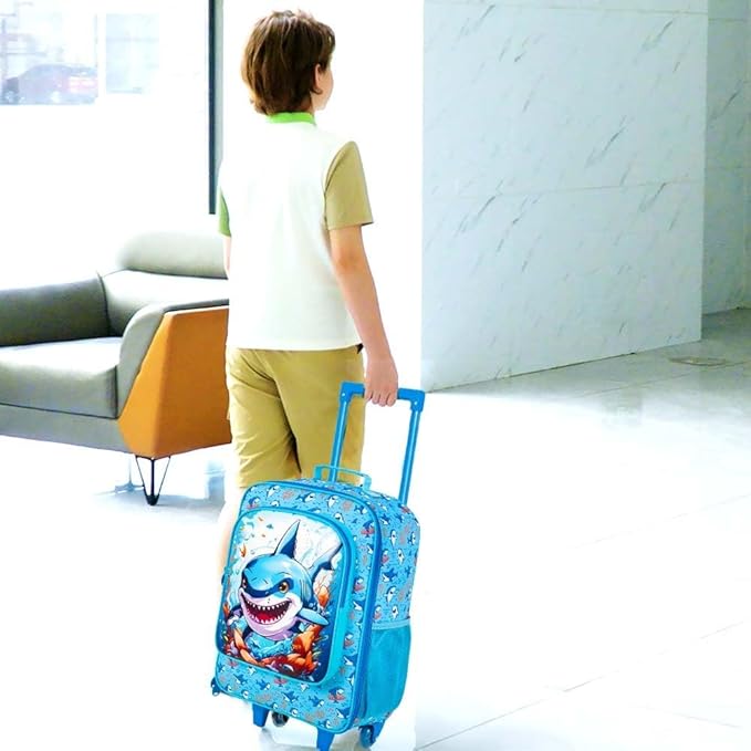 Kids Suitcases for Boys, Cute Shark Luggage Rolling with Wheels, kids carry on luggage for Children Toddler Elementary(Blue)