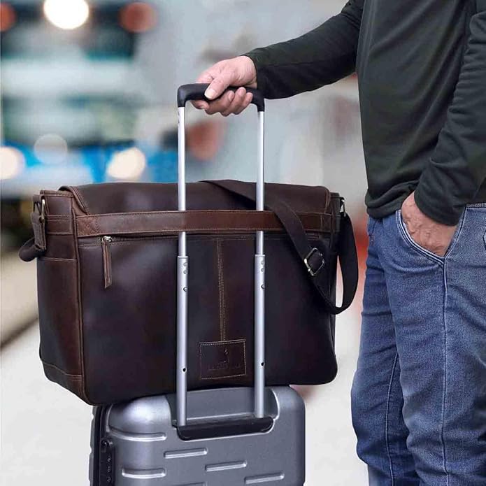 Leather Farm Messenger Bag for Men & Women 15.6 Inch – Premium Vintage Handmade Laptop Briefcase Satchel, Mens Shoulder Crossbody, Genuine Leather Computer Bag with Adjustable Strap Brown