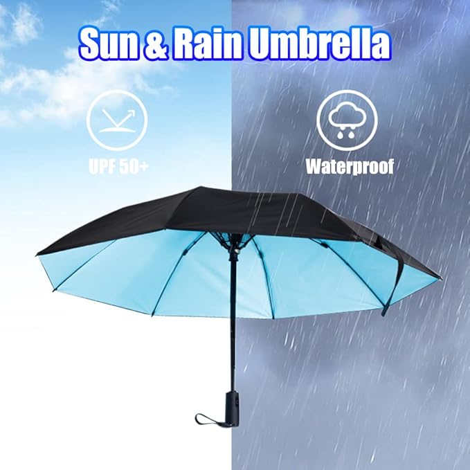 WOOLALA【Newly UV Portable Cooling UPF 50+ Foldable Umbrellas with Fan for Sun & Rain, USB Rechargeable for Games, Playgrond, Heatstroke, Hot Days