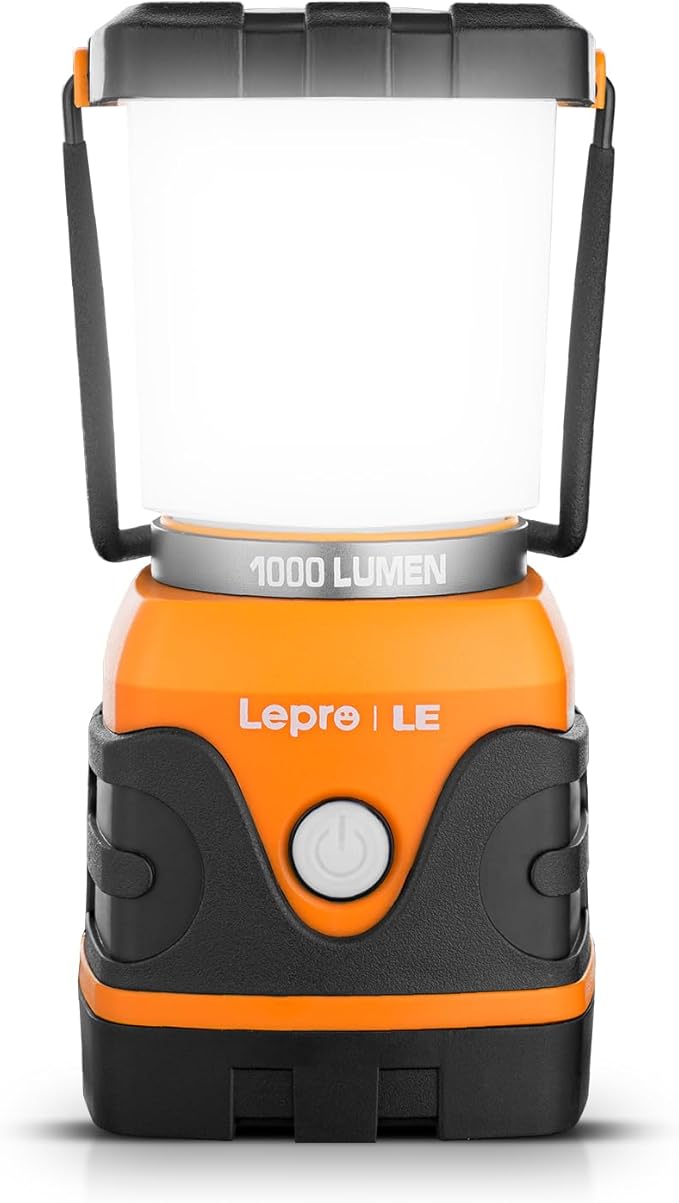 Lepro 1000LM Battery Powered LED Camping Lantern, Orange Tent Light with 4 Light Modes, Camping Essentials, Waterproof Lantern Flashlight for Camping, Emergency Light, Power Outage, Not Rechargeable