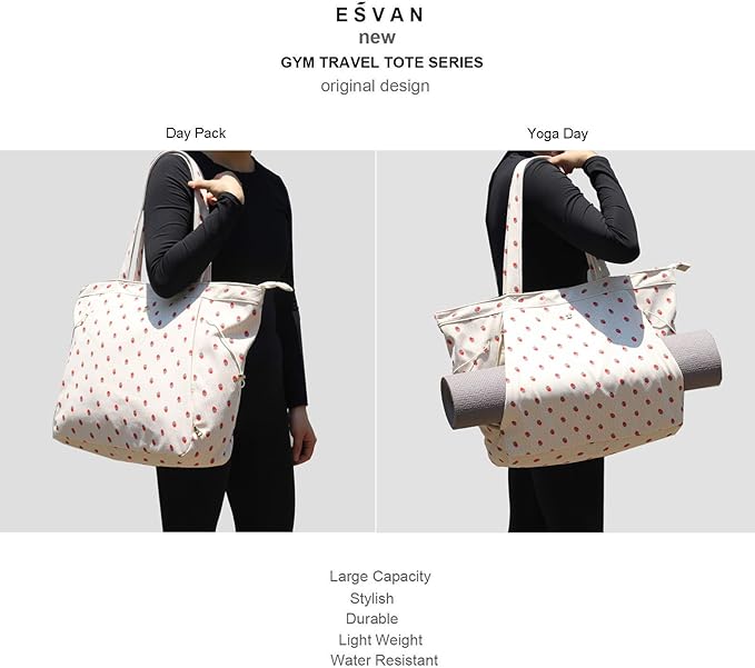 ESVAN Corduroy Yoga Tote Bag Gifts for Women Drawstring Yoga Mat Bag for Office Workout Travel Carryall Pilates Gym