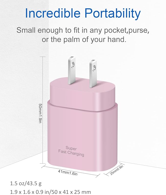 Type C Charger Fast Charging for iPhone 17 16 15,10FT USB C Samsung Chargers Block 25W Super Fast Chargers for Samsung Galaxy S25/S24 S23/iPhone Air/17/17 Pro Max/iPhone 16/16 Pro Max/15 Pro Max(Pink)