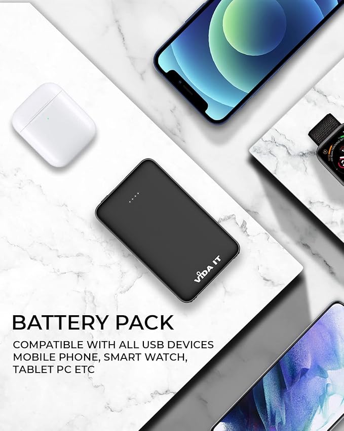 Compact Power Bank Portable Battery Pack for Heated Clothing Vest Jacket Hoodie 5000mAh Pocket Size Portable Charger for iPhone Android Cellphone Portable Battery Charger with Built-In Cable USB/USB-C