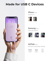 VIYISI Slim Portable Charger Power Bank 10000mAh, PD 20W Fast Charging Compact Battery Pack with Built-in USB C Cable, Travel Essential Compatible with iPhone 17 16 15, Samsung, Android - Purple