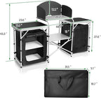 CampLand Folding Camping Kitchen Table with Windscreen,Portable Outdoor Cooking Station with Storage Cabinet & Side Tables Heavy Duty Camp Cook Station for Camping & BBQ (Black2cabinet)