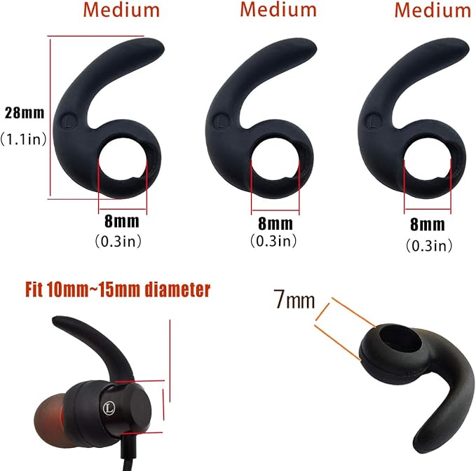 Earbuds Replacement Tips Soft Silicone Earbud Locks Sport Grips Earphones Stabilizer Fins Wings Tips for in-Ear and Ear Canal Earbuds (2Black-M)