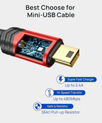 JSAUX Mini USB Cable[2-Pack 3.3ft+6.6ft], USB 2.0 Type A to Mini B Fast Charging Braided Cord for GoPro Hero 3+, PS3 Controller, MP3 Player, Dash Cam, Garmin Nuvi GPS, Camera, Blue Yeti, Red